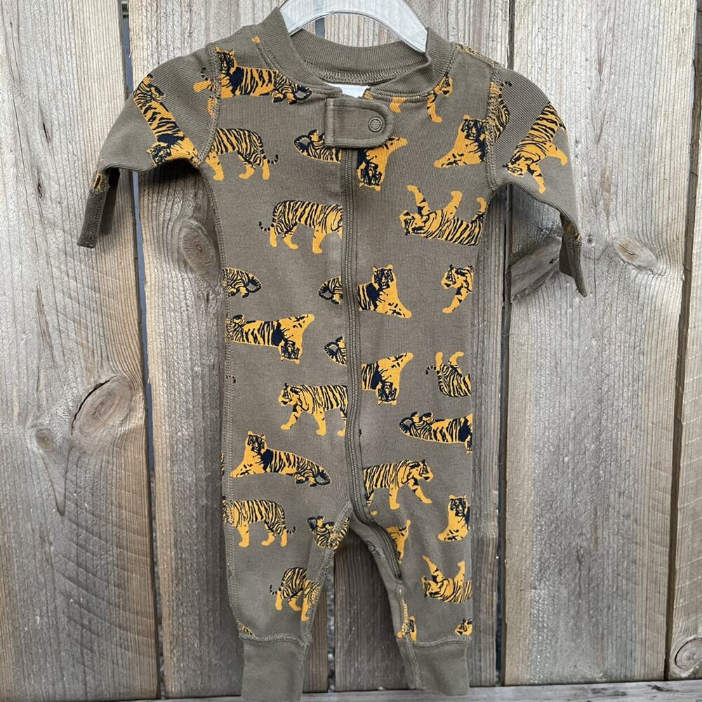 Hanna Andersson Pajamas Tiger Big Cat Zip Sleeper Infant‎ Size 0-3 Months 50